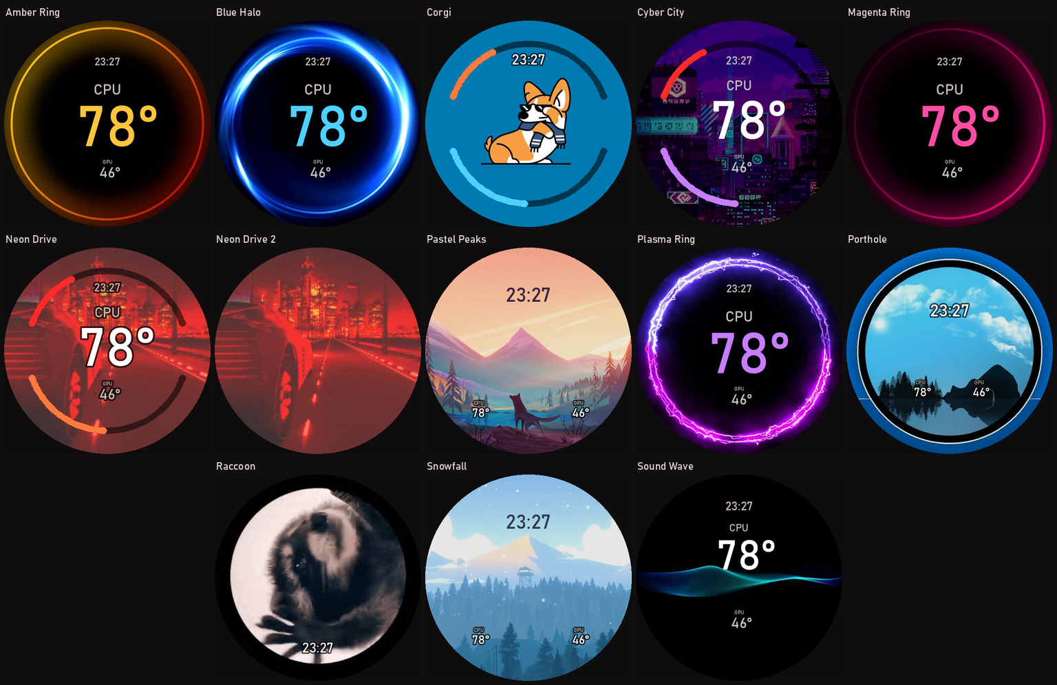 The 13 themes AIOScreen ships with